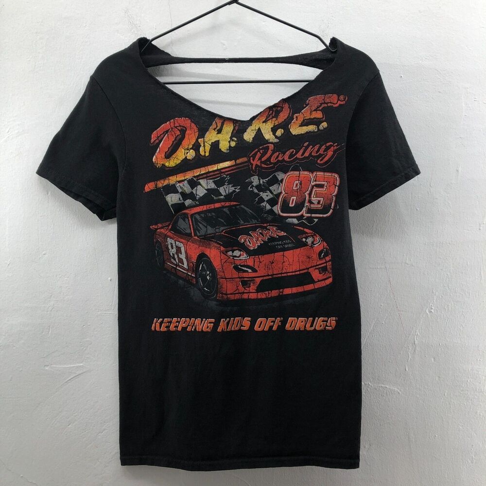 Dare To Keep Kids Off Drugs Distressed Up-Cycled T Shirt Black Sz S 100% Cotton